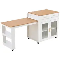 StarTech.com Isla de cocina - Mesa auxiliar con superficie extensible - Para 2-4 personas - Espacio de almacenamiento oculto - Fabricada en aglomerado - Para montaje - Color blanco