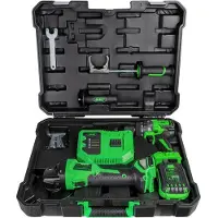 JBM Juego de herramientas eléctricas que incluye: amoladora angular sin escobillas de 125 mm y taladro percutor. Color: verde. Talla única / Enchufe europeo de 220V. Color: verde. Talla única