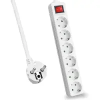 Helos Regleta de enchufes CLASSIC, de 6 enchufes, blanca, 3,0 metros, con interruptor