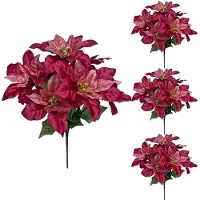 Merkloos Elzusha - Juego de 4 flores artificiales navideñas en color burdeos