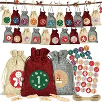 Merkloos Calendario de adviento para llenar - Bolsas de tela para llenar - 24 bolsitas de tela - 48 pegatinas - Para Navidad y manualidades