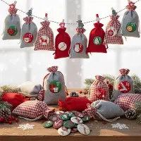 Merkloos Calendario de Adviento para llenar - 24 bolsitas - Tela - 2 tamaños - Rojo, beige, gris claro y gris oscuro - XXL