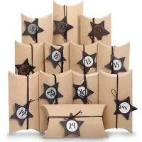 Merkloos Calendario de adviento cajas cojín DIY - 24 unidades - 102 x 35 x 140 mm - Negro vintage - Para rellenar en navidad