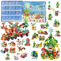 Merkloos Calendario de Adviento de bloques de construcción - Tren y árbol de Navidad - 24 cajitas - 699 bloques