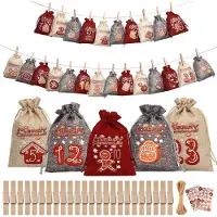 Merkloos Calendario de Adviento para llenar - Bolsitas de tela navideñas - 24 bolsitas con números - Algodón - Cierre de cordón - Para chocolate y pequeños regalos