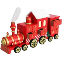 Merkloos Calendario de adviento - Tren de madera reutilizable - Rojo y dorado - 42 x 23 x 11 cm - 24 puertas para Navidad