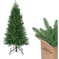 Merkloos Árbol de Navidad artificial estrecho - 120 cm - Hojas PE y PVC - Forma de lápiz - Soporte de hierro incluido