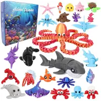 Merkloos Calendario de adviento - Animales marinos - 24 figuras articuladas - Juguete antiestrés en 3D