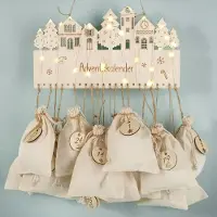 Merkloos Calendario de Adviento para llenar - 24 bolsitas reutilizables - Luz LED blanca cálida - Decoración navideña - Para llenar tú mismo