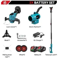 StarTech.com Herramienta eléctrica para jardín: cortacésped y soplador de hojas 3 en 1. Sin cable. Telescópico, 1,7 m. 2500 W. 35000 RPM. Set con 2 baterías