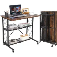 StarTech.com Mesa de ordenador - Escritorio plegable con 3 niveles - Con ruedas - Estructura de madera - Requiere montaje - Ahorra espacio - Color marrón