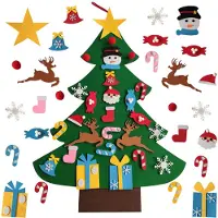 Merkloos Árbol de Navidad de fieltro - 100 cm - 26 adornos - Verde - Para niños, pared, puerta y ventana