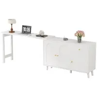 StarTech.com Escritorio multifuncional 2 en 1 y aparador - Giratorio 360° - 3 puertas y 1 cajón - Escritorio de esquina - Mesa de tocador - Blanco