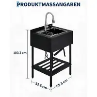 StarTech.com Fregadero para exteriores – Juego completo – De pie – Un solo lavabo, rectangular – Acero inoxidable 304 – Grifo extensible – Estante – Negro