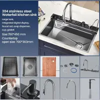 StarTech.com Fregadero de cocina con grifo - Set de 4 piezas - Acero inoxidable 304 - Un solo lavabo - 2 orificios de montaje - Pantalla digital - Dispensador de jabón y dosificador de detergente