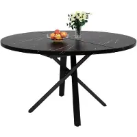 StarTech.com Mesa de comedor redonda - Mesa de comedor extensible - 100/140 cm - Aspecto de mármol - Estructura metálica negra en forma de X - 75,5 cm de altura - Color negro