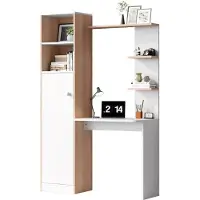 StarTech.com Escritorio con espacio de almacenamiento - Escritorio de oficina - Mueble bajo con puertas - Estante superior abierto - Contraste de madera - Blanco/Natural - 123,5 x 45 x 168,5 cm