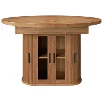 StarTech.com Mesa oval extensible para comedor - Base con espacio de almacenamiento - 120–160 × 120 × 75,5 cm - Puertas correderas - Estantes ajustables - Fabricada en MDF - Color nogal