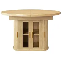 StarTech.com Mesa de comedor ovalada moderna - Mesa de comedor extensible - Espacio de almacenamiento - Puertas correderas - Estanterías ajustables - 120–160 × 120 × 75,5 cm - Color natural