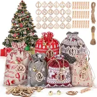 Merkloos Calendario de adviento saquitos - Lino - 24 unidades - Kit de relleno 2026 - Decoración navideña