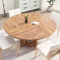 StarTech.com Mesa redonda para comedor - Mesa para 4-6 personas - 120 cm - Estructura de madera en estilo escandinavo - Patas curvadas - Estante inferior - Color nogal