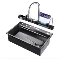 StarTech.com Fregadero de cocina: lavabo individual de acero inoxidable, acero 304, color negro, montaje frontal, superficie cepillada, incluye grifo de cocina